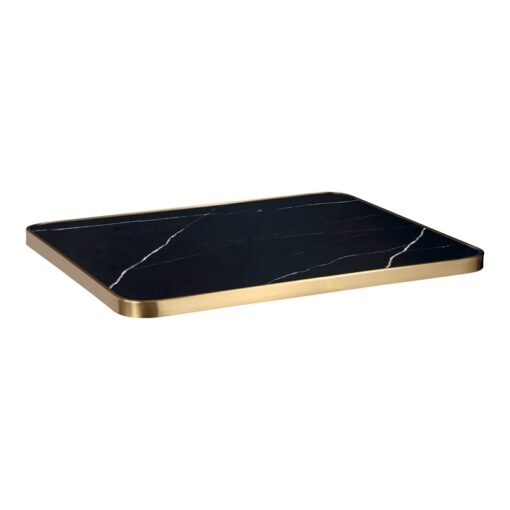 Marble Black with Brushed Gold Steel Edge Sintered Stone Outdoor Table Tops (#ST-30-ER)