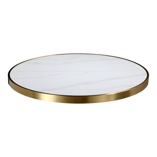 White Marble with Light Grey Veining and Gold Stainless Steel Edge (ST-32-ER)